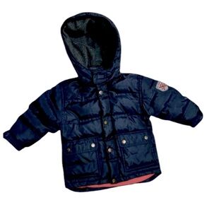 Baby Gap Down Winter Coat Navy Size 2 Years Hidden Zippered Removeable Hood
